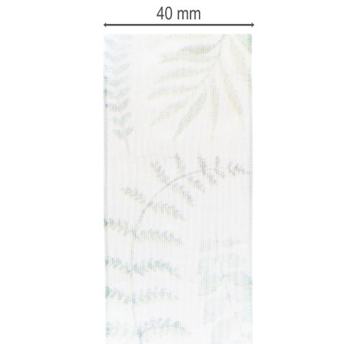 tételeket Organza szalag, sifon szalag, leveles ágak, zöld, 40mm, 15m
