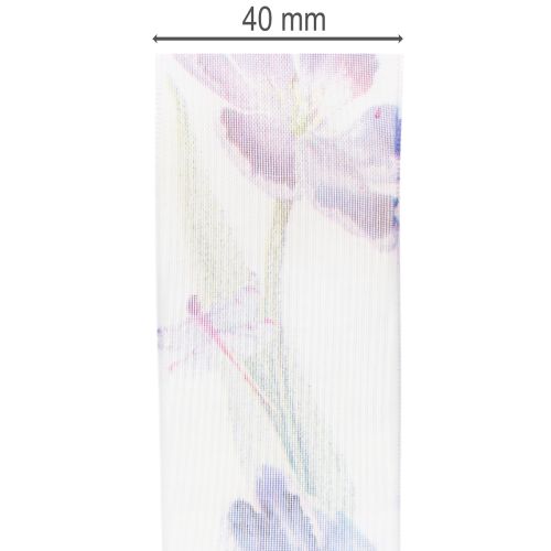 tételeket Organza szalag, sifon szalag, papagáj tulipánok, lila, 40mm, 18m