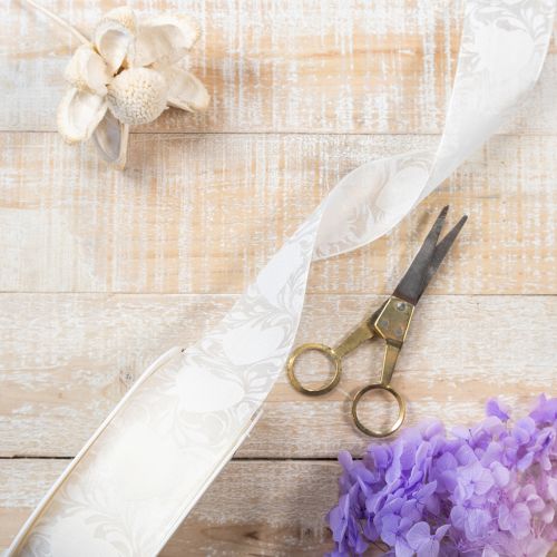 tételeket Organza szalag, krémszínű, szívecskés díszszalag, 40 mm széles, 15 m hosszú