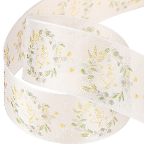 tételeket Organza szalag esküvői dekorációhoz „Szerelem” fehér 40mm 15m