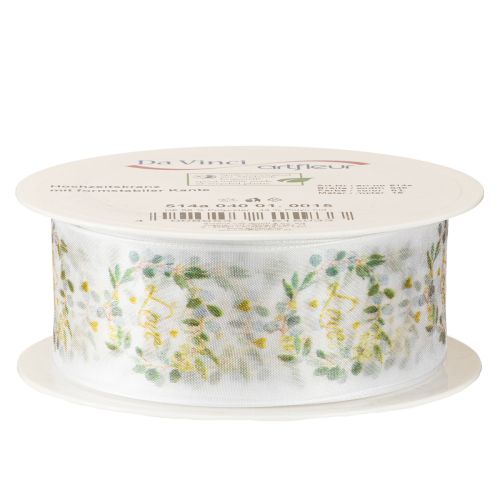 tételeket Organza szalag esküvői dekorációhoz „Szerelem” fehér 40mm 15m