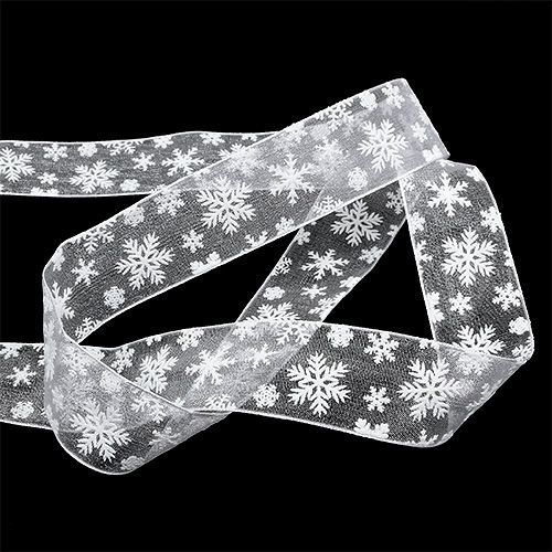 Floristik24 Organza szalag karácsonyi fehér 25mm 20m