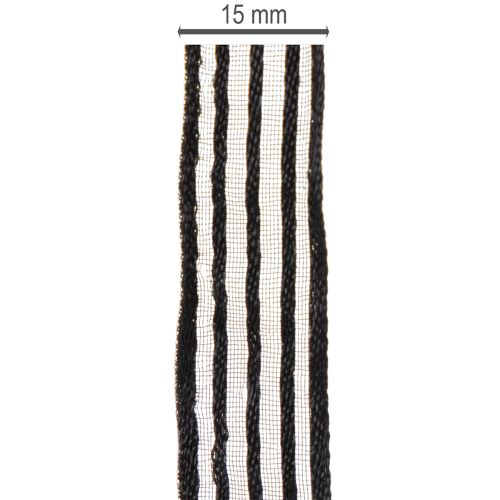tételeket Organza szalag csíkokkal, ajándék szalag, fekete, 15 mm széles, 20 m hosszú