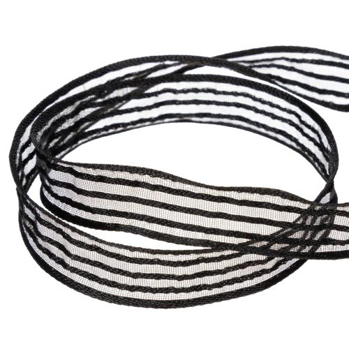 tételeket Organza szalag csíkokkal, ajándék szalag, fekete, 15 mm széles, 20 m hosszú