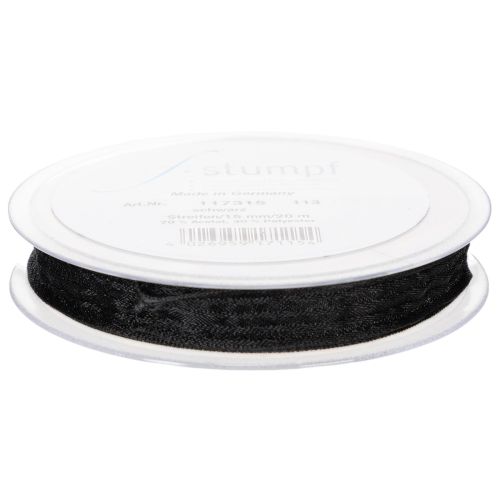 tételeket Organza szalag csíkokkal, ajándék szalag, fekete, 15 mm széles, 20 m hosszú