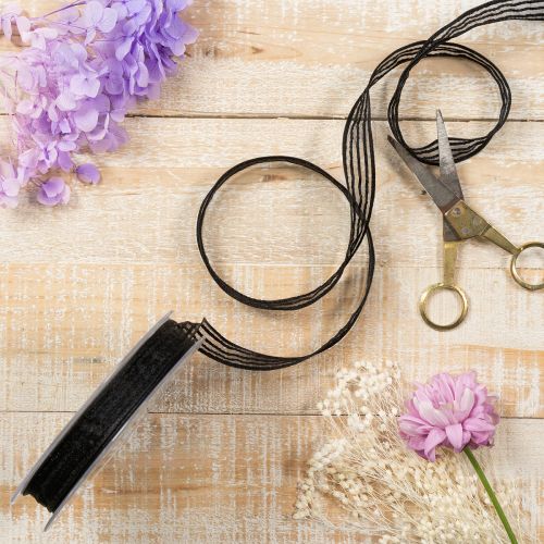 tételeket Organza szalag csíkokkal, ajándék szalag, fekete, 15 mm széles, 20 m hosszú