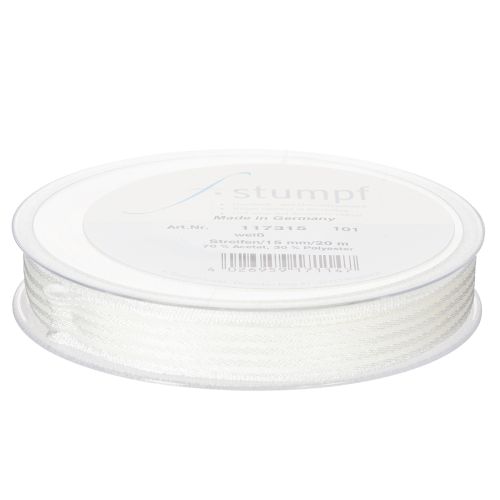 tételeket Csíkos organza szalag, ajándék szalag, fehér, 15mm, 20m