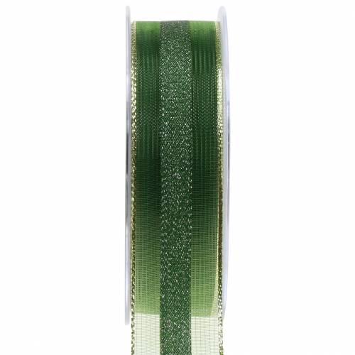 Floristik24 Organza szalag zöld csíkos mintával 25mm 20m
