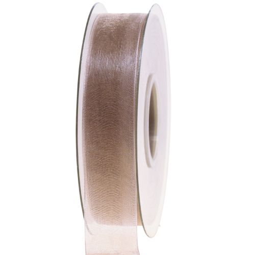 Floristik24 Organza szalag ajándék szalag bézs szalag szegély taupe 25mm 50m
