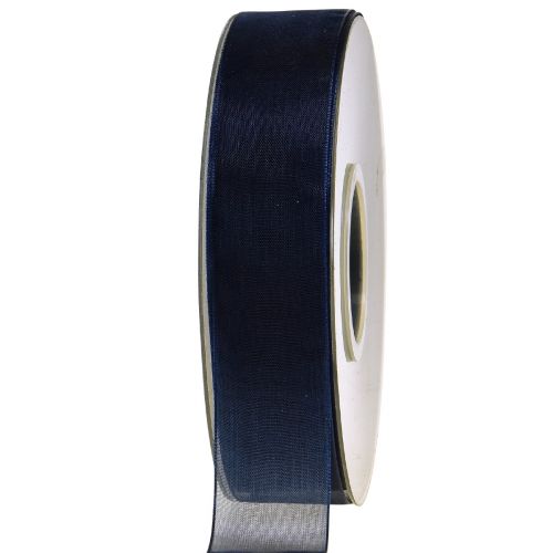 Floristik24 Organza szalag ajándék szalag sötétkék szalag kék szegély 25mm 50m