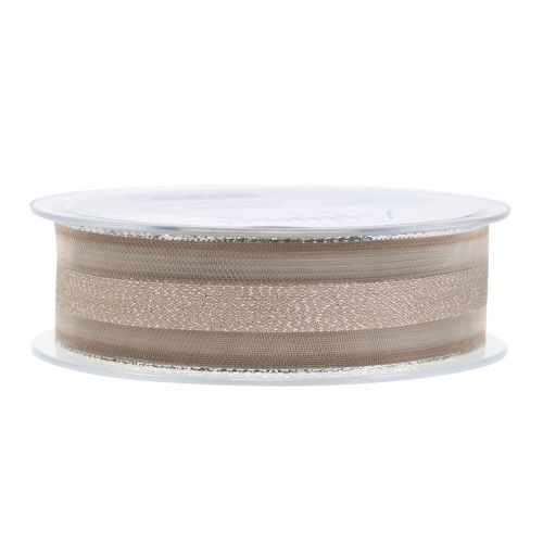 Floristik24 Organza szalag csíkos mintával barna 25mm 20m