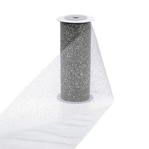 Floristik24 Organza szövet 15cm x 500cm ezüst csillámmal