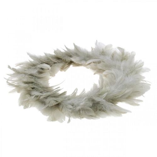 Floristik24 Húsvéti dekoráció toll koszorú nagy szürke Ø25cm Tavaszi dekoráció igazi toll