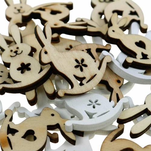 tételeket Húsvéti dekorációs nyuszi szóráshoz fa fehér, natúr szórt dekoráció Húsvéti nyuszi 96 db