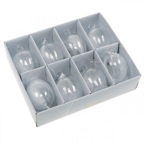 Floristik24 Akasztható húsvéti dekoráció, tollas üvegtojás, mini húsvéti tojás, tavaszi dekoráció 8 db