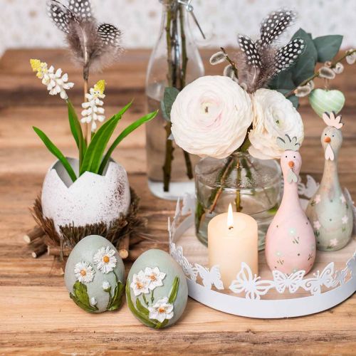 Floristik24 Húsvéti tojás virágmintás százszorszép és nárcisz kék, zöld gipsz, válogatott 2db