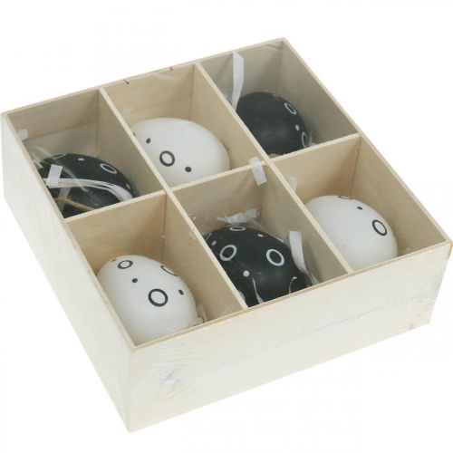 Floristik24 Húsvéti tojások gyűrűkkel és pontokkal, tavaszi dekoráció, fekete-fehér húsvéti dekoráció 6db