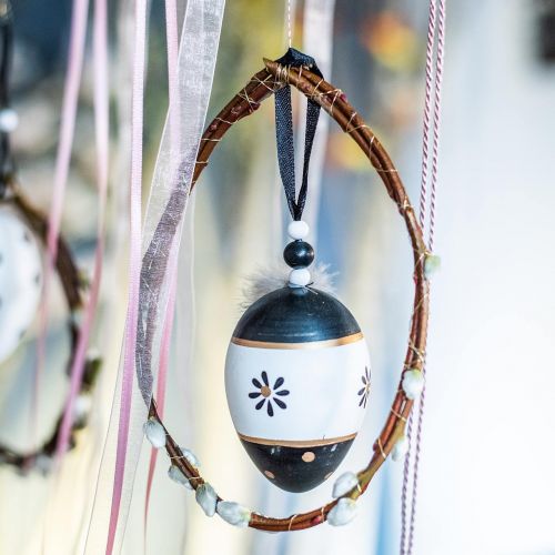 Floristik24 Húsvéti tojás akasztható fekete, fehér Húsvéti dekorációs tojás rugós 6db