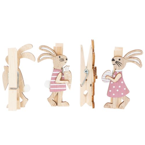 tételeket Húsvéti Nyuszi Dekoratív Csipeszek, Rózsaszín És Fehér Fa Húsvéti Dekorációk, 7.5cm, 4 Darab
