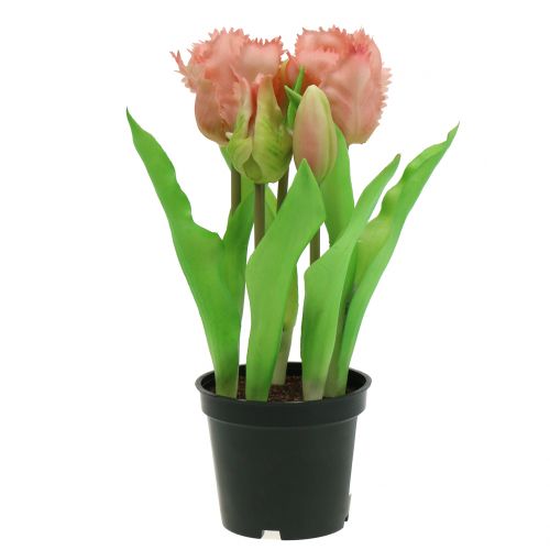 Floristik24 Papagáj tulipán Real-Touch rózsaszín cserépben 23cm