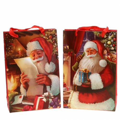 Floristik24 Ajándékzacskók Karácsonyi motívum Mikulás piros 20cm × 30cm × 8cm 2 db-os készlet