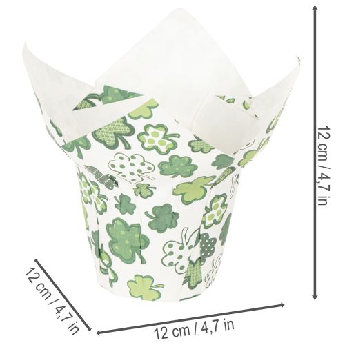 Papír virágcserép lóhere motívummal, újévi dekoráció, 12 cm, 12 darab | Floristik24.hu