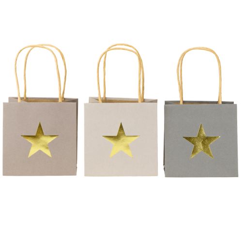 tételeket Papírzacskók csillaggal és fogantyúval, szürke vegyes 10,5×10,5cm 9db