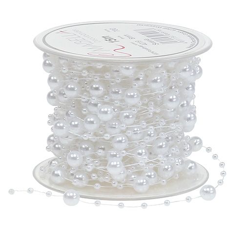 Floristik24 Fehér gyöngyszalag 6mm 15m