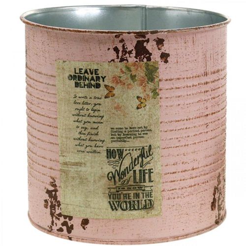 Ültető régi rózsaszín dekoratív doboz fém vintage Ø15,5cm H15cm