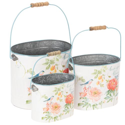 Ovális vintage tavaszi díszes virágcserép, fém, 26/22/17 cm, 3 db-os szett vétel | Floristik24.hu