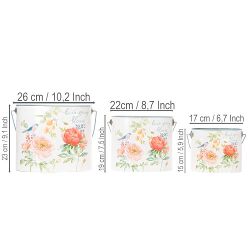 Ovális vintage tavaszi díszes virágcserép, fém, 26/22/17 cm, 3 db-os szett | Floristik24.hu