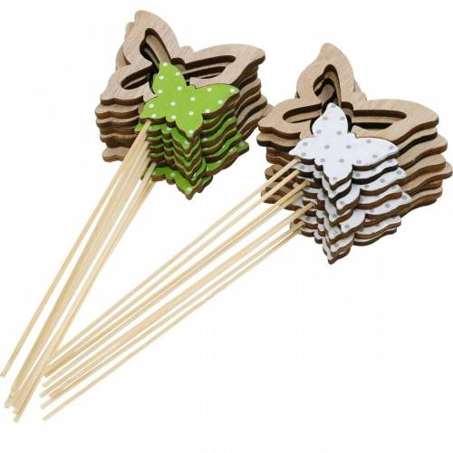 Floristik24 Növénykaró pillangó pálcikára fa rugós dekoráció 16 db