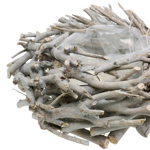 Floristik24 Ültetőkosár koszorú ágakból szürke Ø34cm