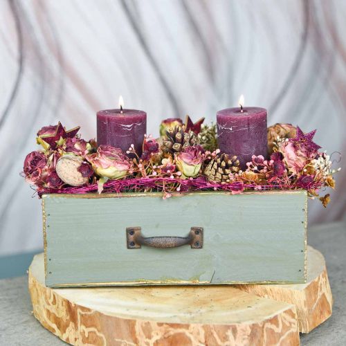 Floristik24 Ültetős dekorációs fiók fa kopott elegáns zöld 25x13x9cm