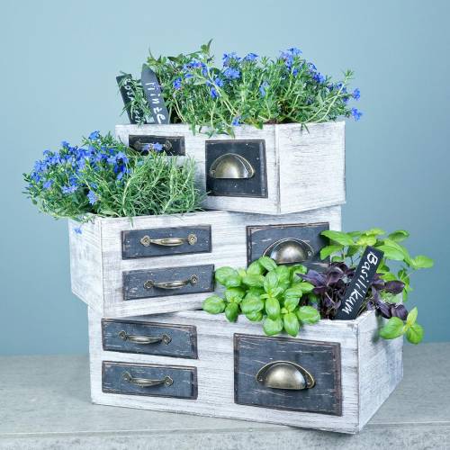 Floristik24 Ültető fiókok fa fém fehér 40/36/32cm 3 db