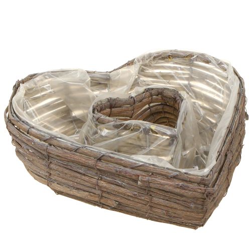 Floristik24 Növényi szív Növényi tál szív természetes szürke 30/40 cm 2db-os készlet