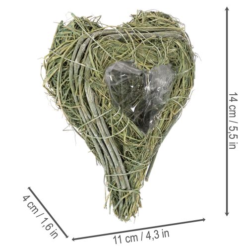 Dekoratív szív természetes fűből fóliabetéttel, 14 cm, 2 darab | Floristik24.hu