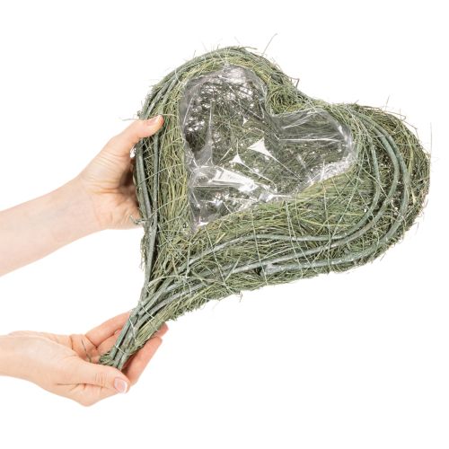 Szív alakú tál természetes fűből ültetőfóliával, 38 cm | Floristik24.hu