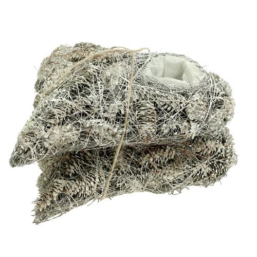 Floristik24 Növényszív kúpokból 26x27cm fehérre meszelt 2db