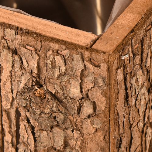 Floristik24 Négyzet alakú fa virágcserép fenyőkéreggel és virágtartóval 12×12 cm