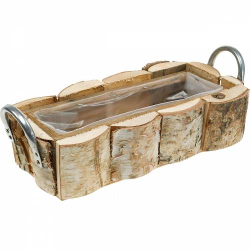 Floristik24 Növénytartó doboz, nyírfa ültető, fa dekoráció, virágláda fülekkel 32cm