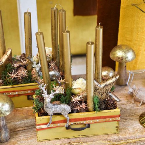 Floristik24 Növénydoboz fa fiókos Shabby Chic Yellow 25x13x9cm