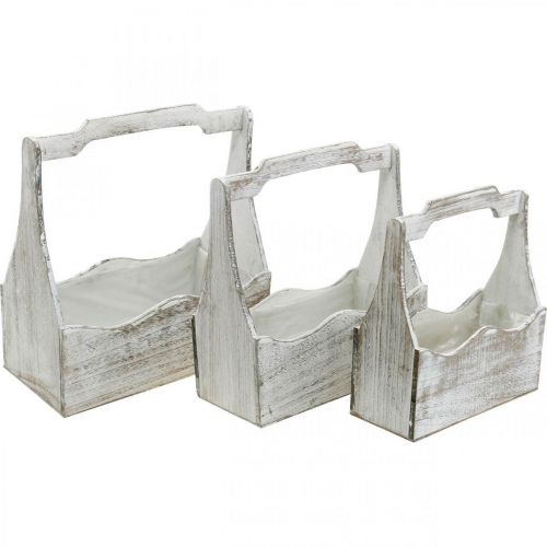 Növénydoboz, szerszámos láda, virágláda fogantyú, fa konténerkészlet 33,5/30,5/26,5 cm