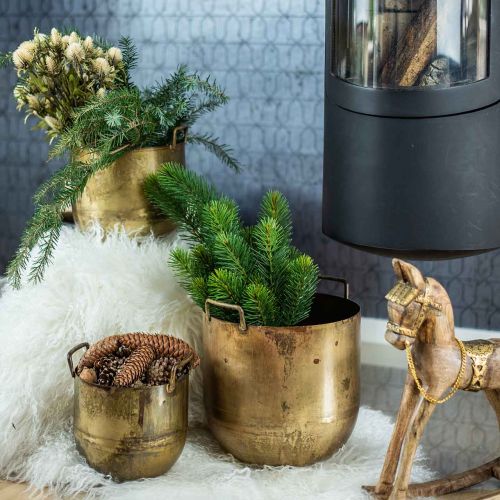 Floristik24 Antik megjelenésű virágcserép fém fogantyúval H17 / 19,5 / 26cm, 3 db-os készlet