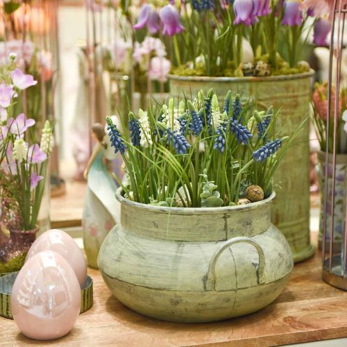 Floristik24 Ültetőgép fogantyúval fém zöld mosott Ø28 / 40cm 2 db-os készlet