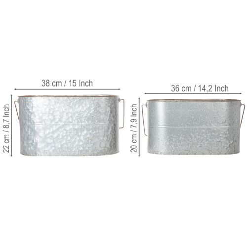 tételeket Kaspó füllel, fém cserép, virágtartó, ezüst, barna, M22/20cm H42/40cm, 2 db-os szett