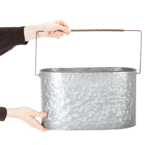 tételeket Kaspó füllel, fém cserép, virágtartó, ezüst, barna, M22/20cm H42/40cm, 2 db-os szett