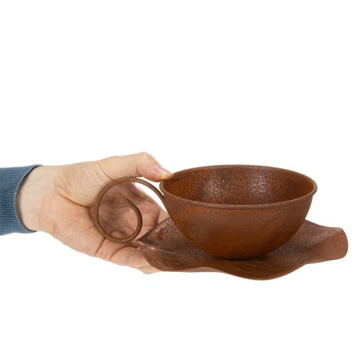 Ültetőkehely tányérral, kaspó, rozsdabarna felülettel, Ø19.5cm, M8cm | Floristik24.hu