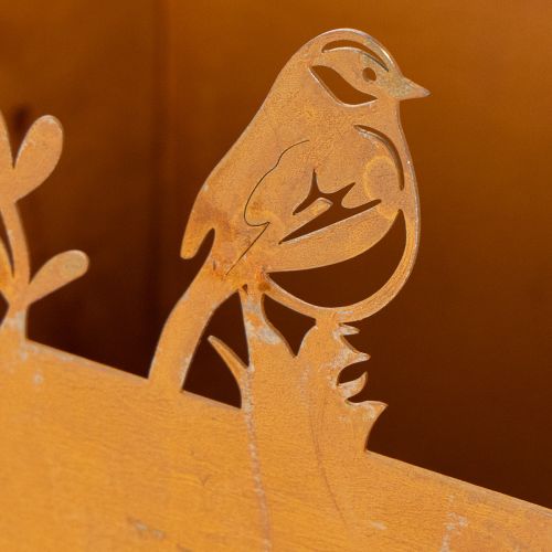 Fém kaspó madarakkal, virágtartó, rugós, rozsdabarna felülettel, 15,5 cm magas | Floristik24.hu