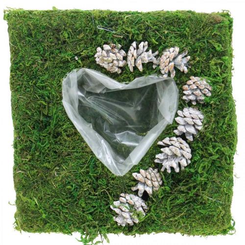 Floristik24 Növényi párna szív moha és kúpok, mosott fehér 25 × 25 cm